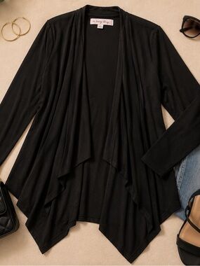 In Every Story Black Draped Open Front Cardigan|Chic Layering Piece|Plus Size 0X